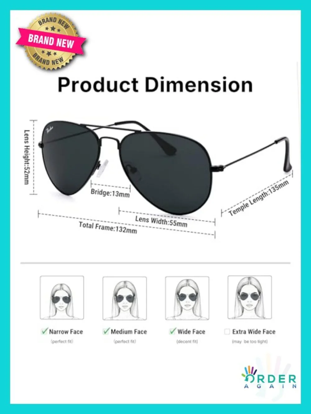 Glass Lens Aviator Sunglasses Small 55mm Metal Frame UV400